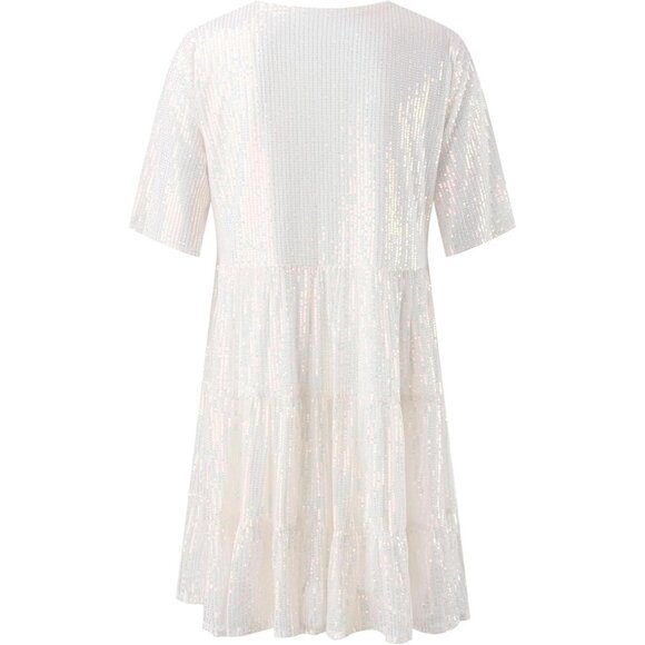 Women Sequin Dress Sparkly Giltter Short Sleeve A-Line Swing Party Wear - Picture 2 of 2